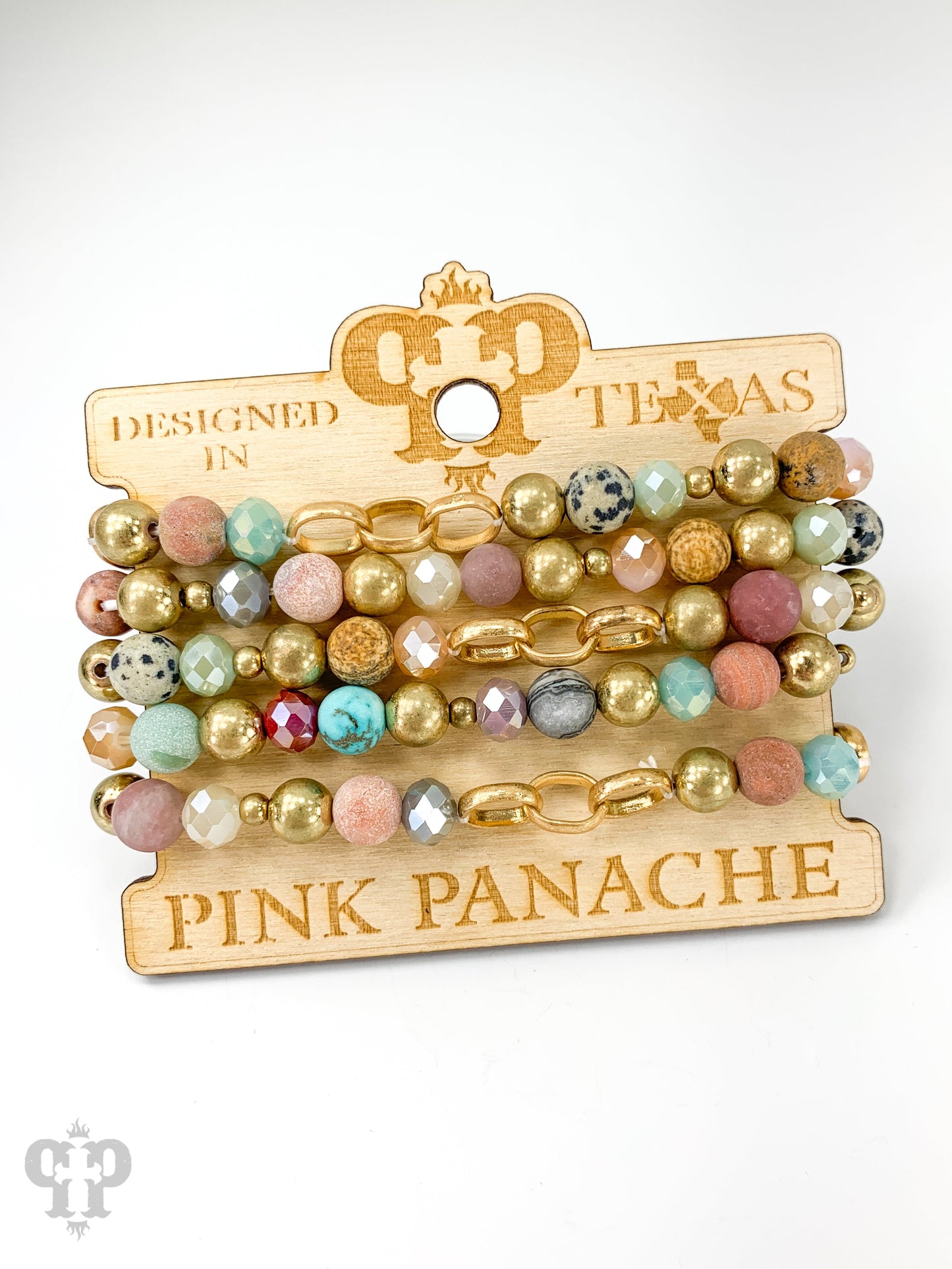 Natural stone and chain link bracelet stack