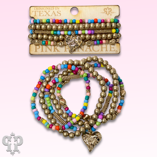 Multi-color bracelet with gold heart charm