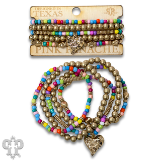 Multi-color bracelet with gold heart charm