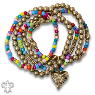 Multi-color bracelet with gold heart charm