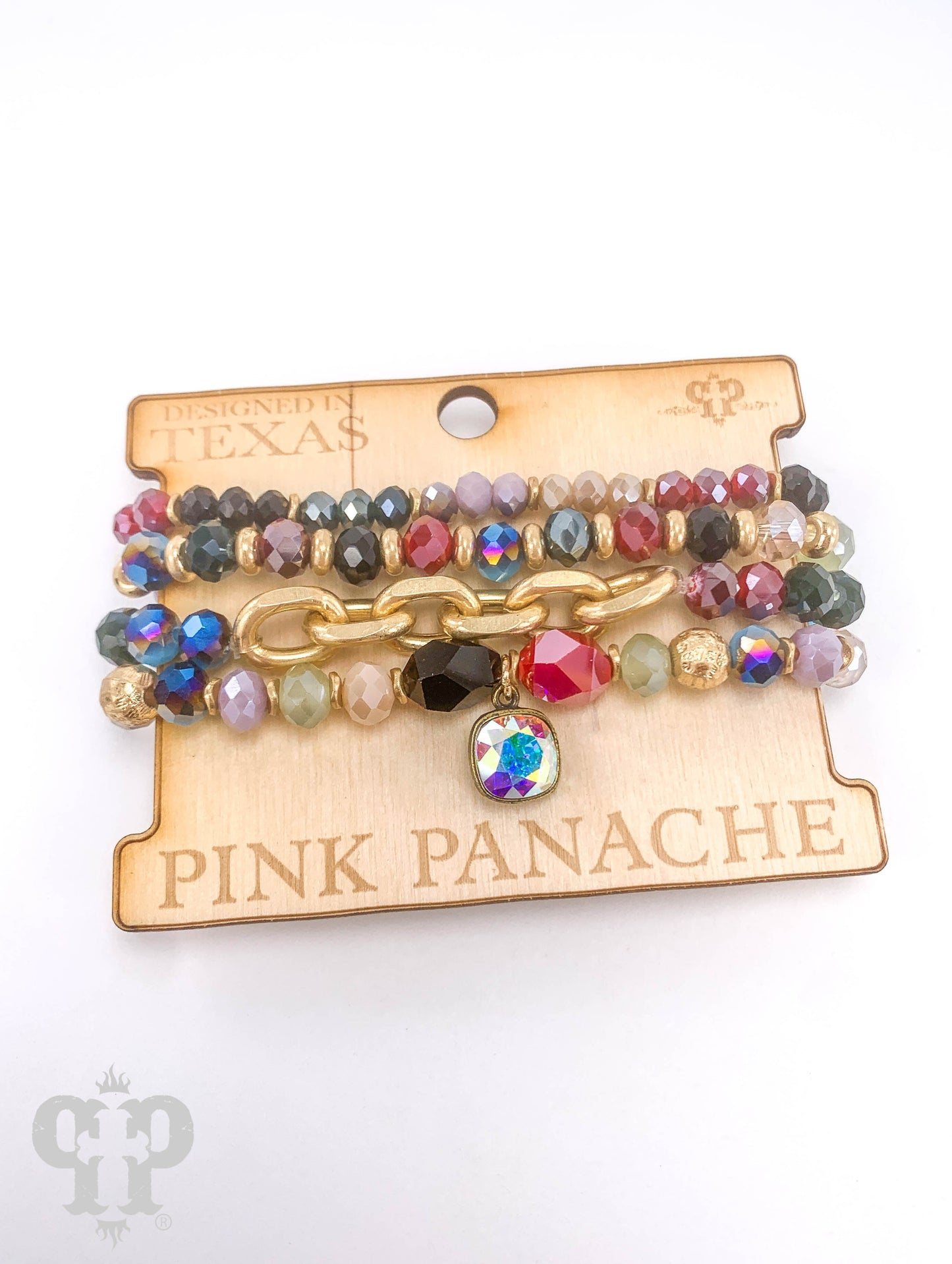 Austrian crystal and chain bracelet stack