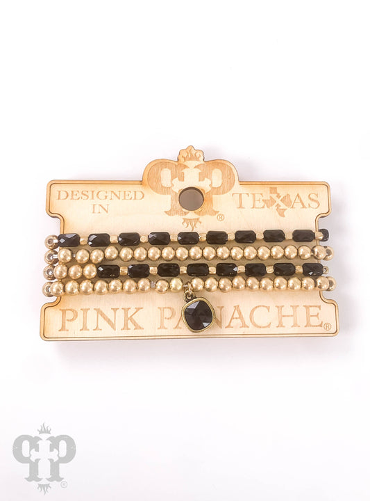 Gold and tube bead bracelet set with Austrian crystal