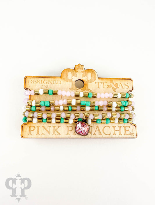 Five strand bead bracelet with Austrian crystal