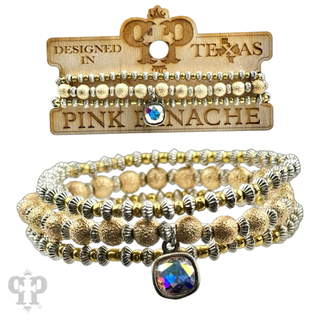 Foil texture bead stacked bracelet with Austrian crystal