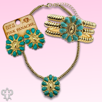 Turquoise and 18k gold dipped concho earring
