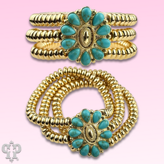 Turquoise concho charm and 18k gold dipped bead bracelet