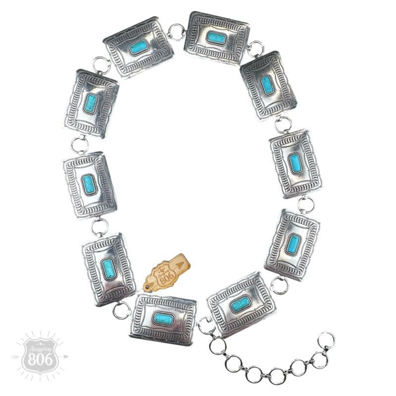 Rectangle concho belt with stones