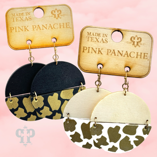 Wood circle, animal print earring