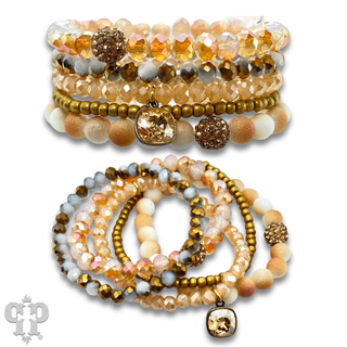 Five strand stone and crystal bead bracelet set, Austrian crystal