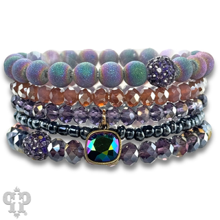 Five strand stone and crystal bead bracelet set, Austrian crystal