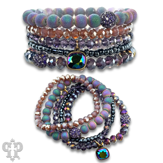 Five strand stone and crystal bead bracelet set, Austrian crystal