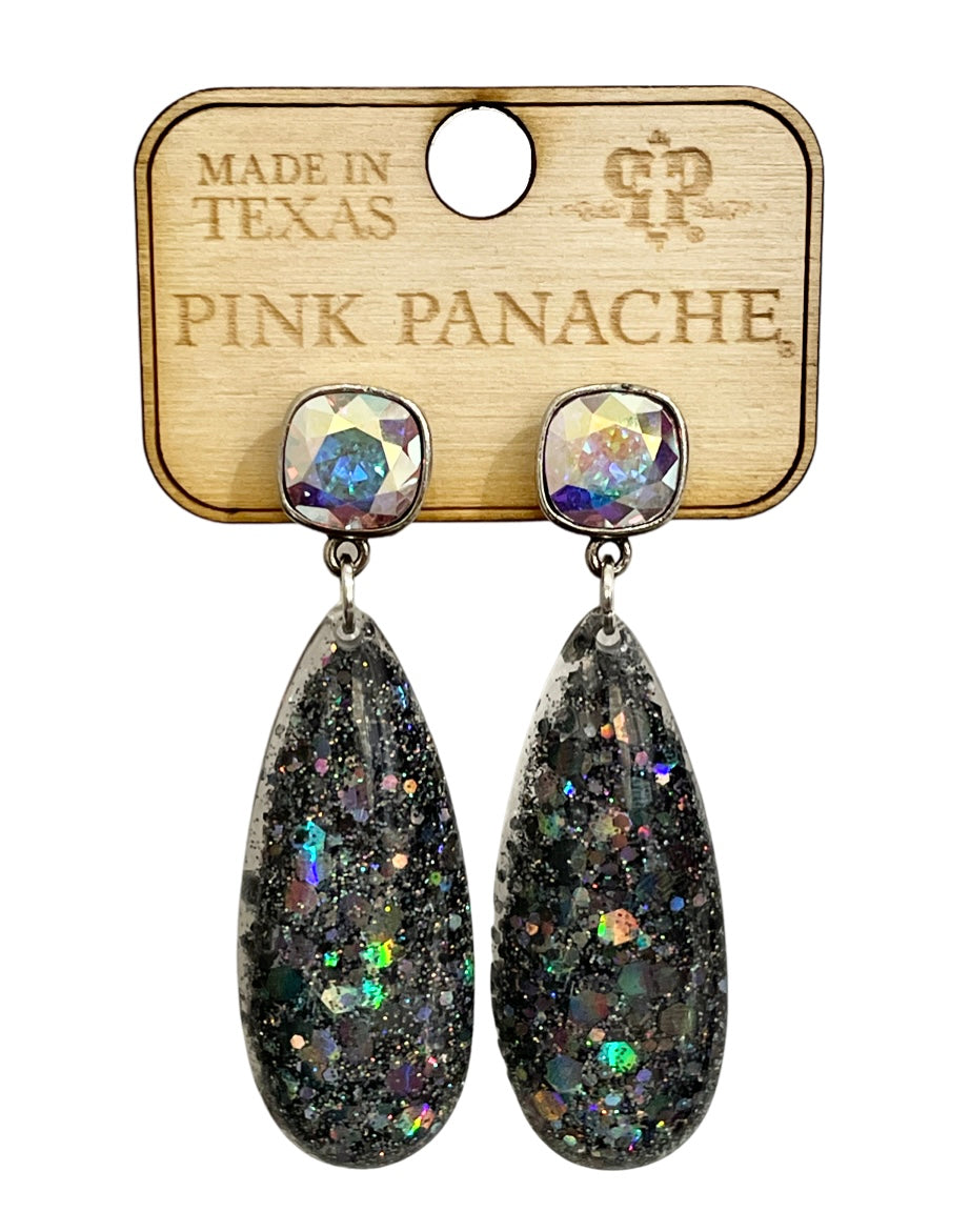 Glitter acrylic teardrop earring with Austrian crystal