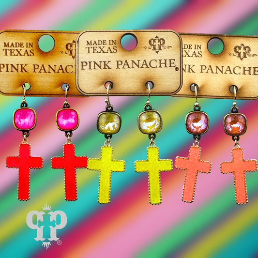 Neon cross earring, Austrian crystal