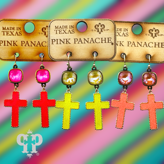 Neon cross earring, Austrian crystal