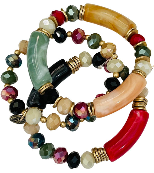 Faceted bead and bamboo tube bracelet
