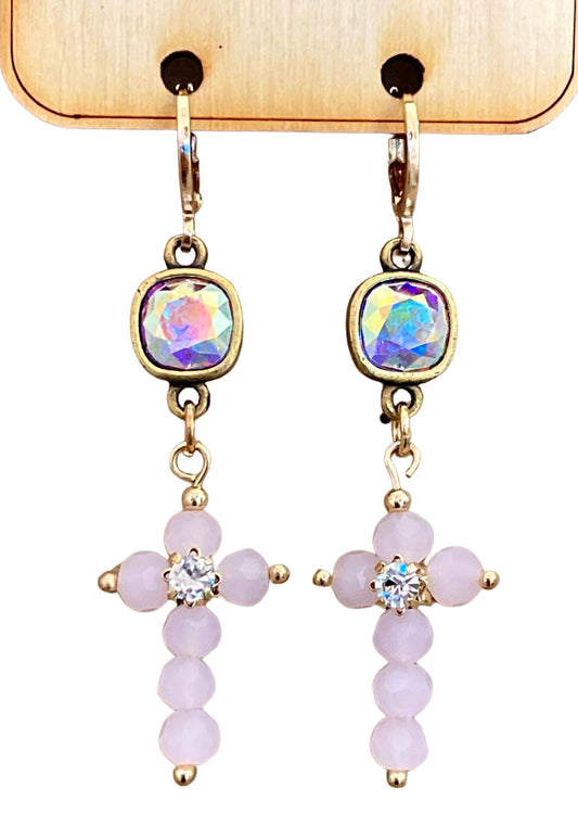 Light pink cross, Austrian crystal earring, last call