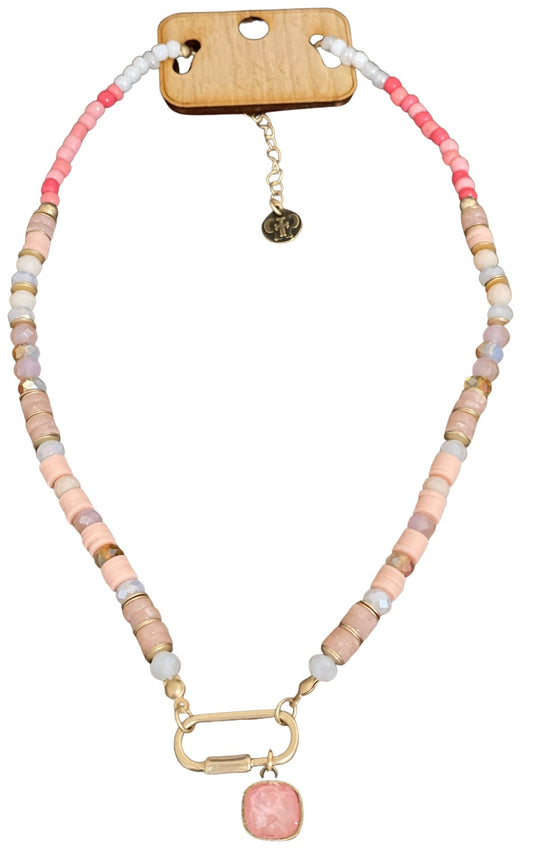 Pink disc bead necklace, Austrian crystal