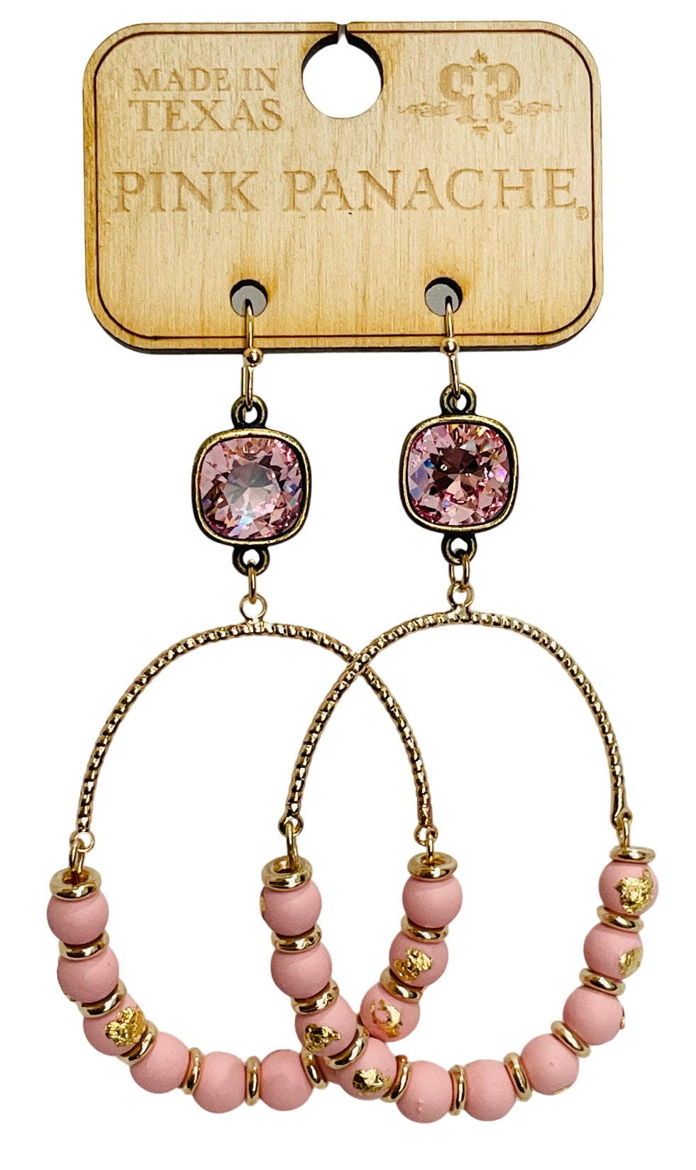 Pink oval bead earring, rose Austrian crystal