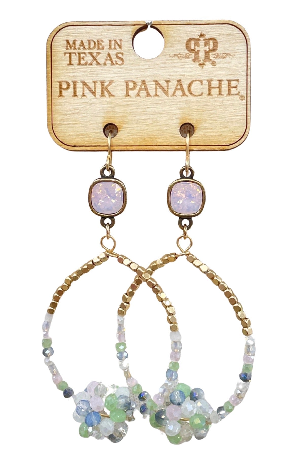 Mint and pink teardrop earring, Austrian crystal, last call