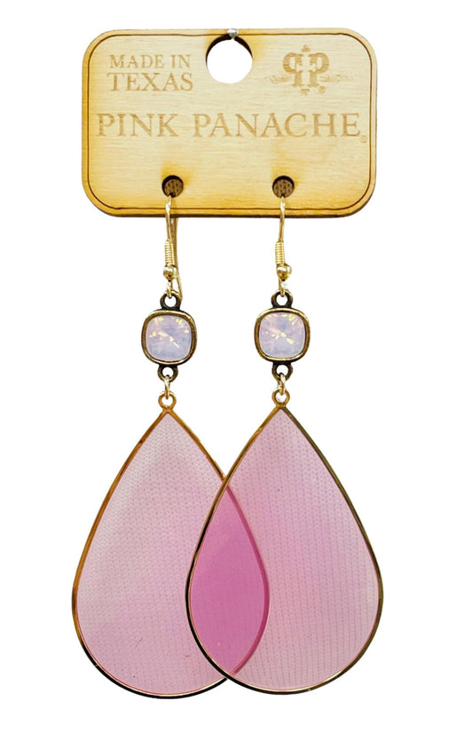 Sheer pink acrylic teardrop earring, Austrian crystal