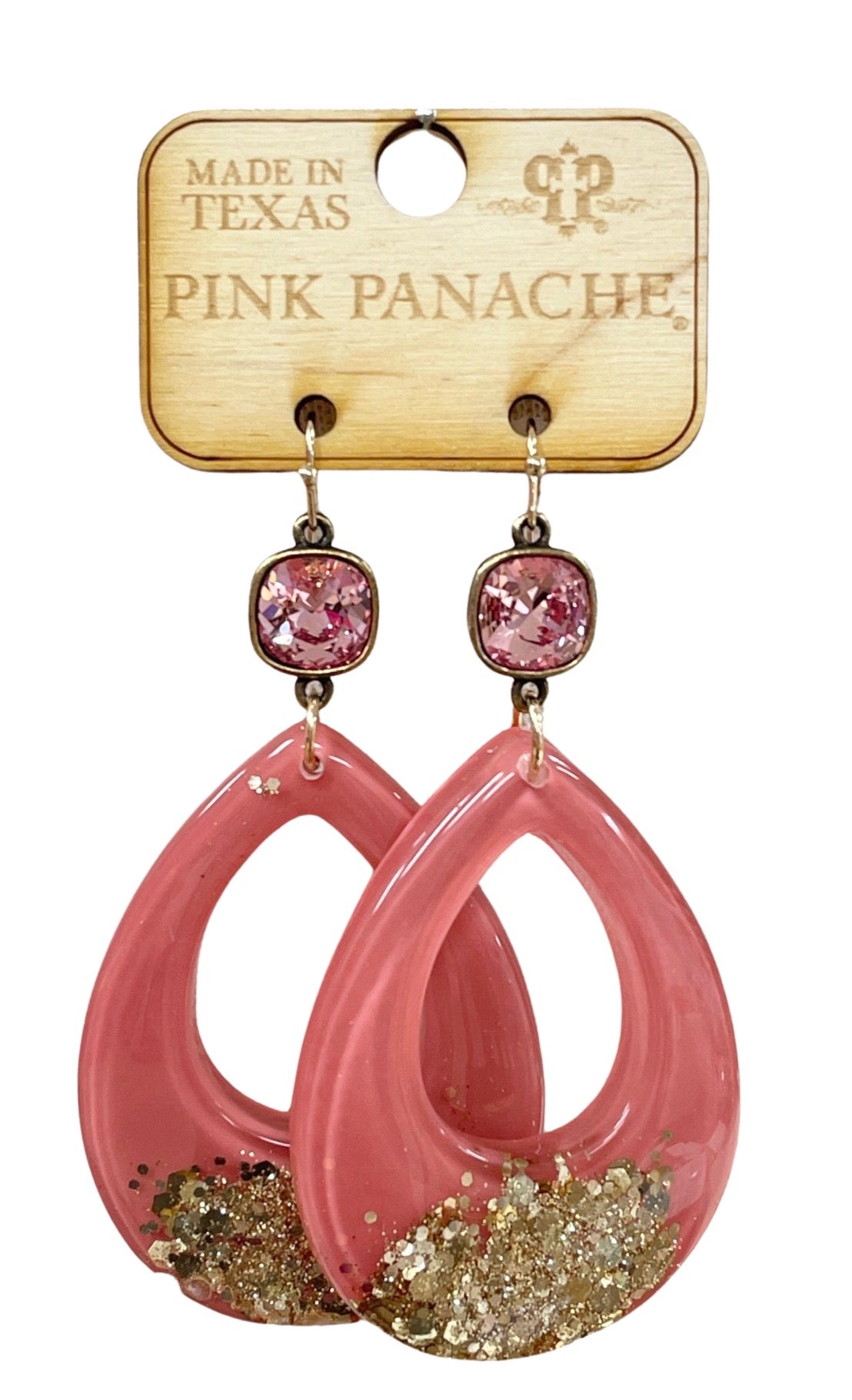 Pink acrylic teardrop earring, Austrian crystal