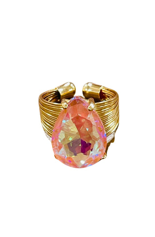Faceted teardrop rhinestone adjustable ring
