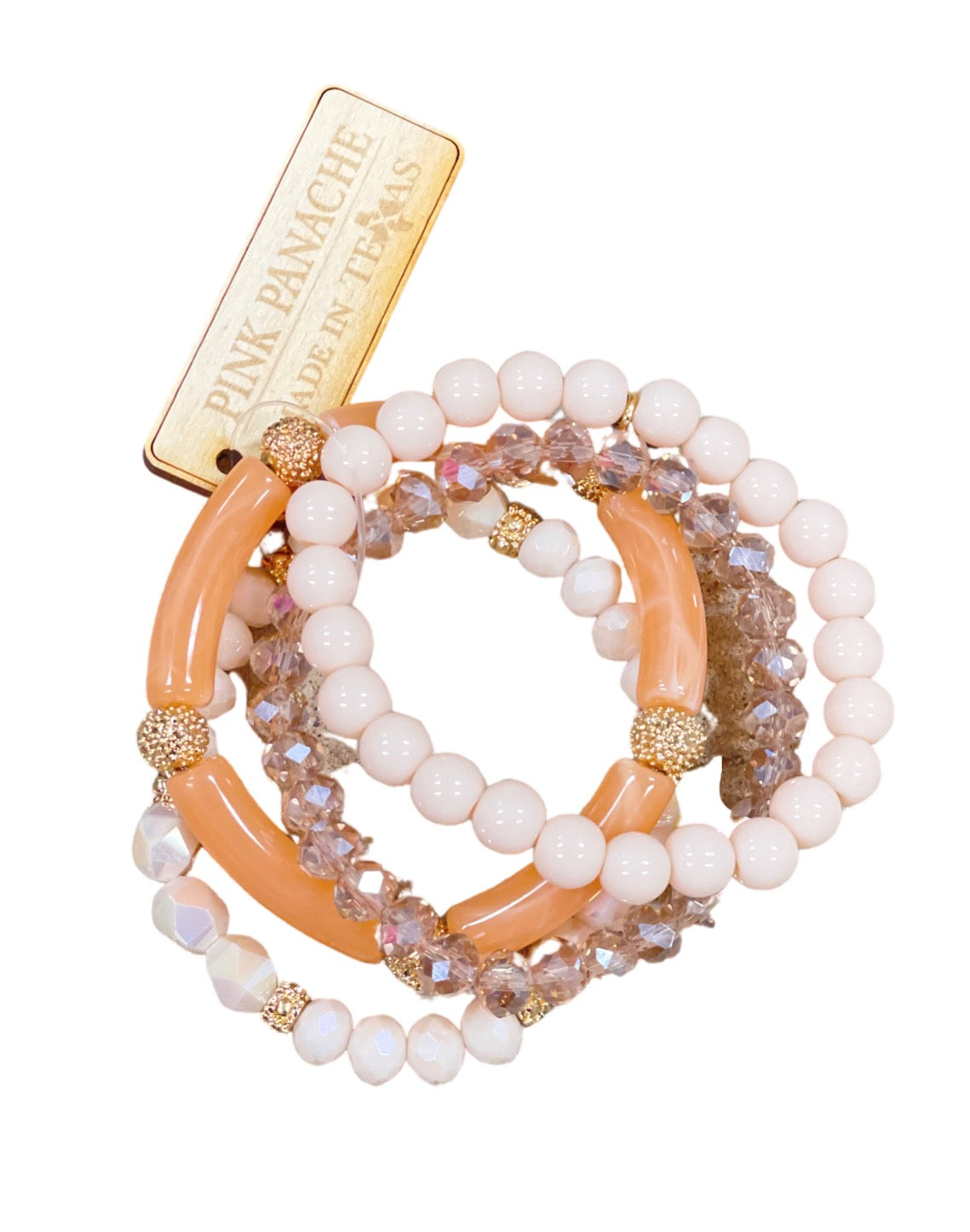 Peach and pink mixed bead bracelet stack