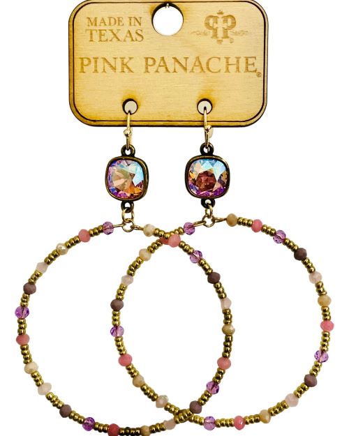 Pink and gold bead circle earring, Austrian crystal