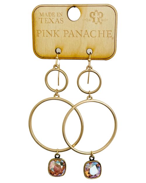 Gold double circle earring, Austrian crystal