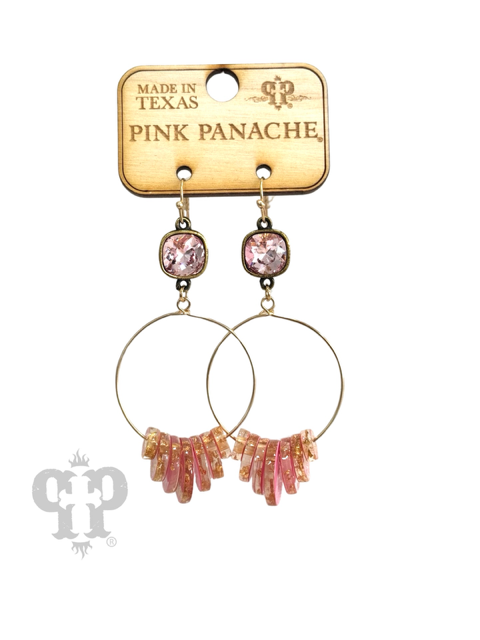 Pink acrylic disc earring, Austrian crystal