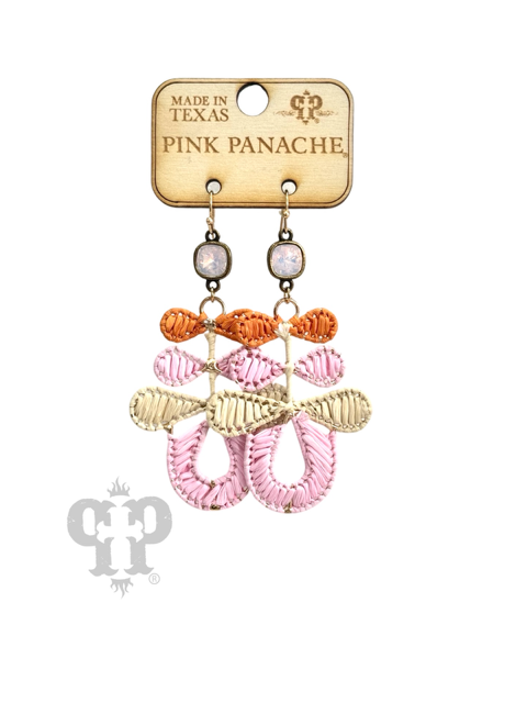 Pink raffia bow earring, Austrian crystal