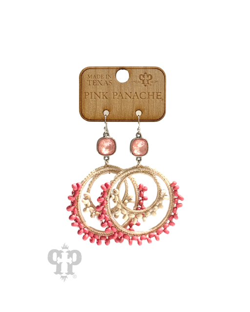 Macrame woven double circle earring with Austrian crystal