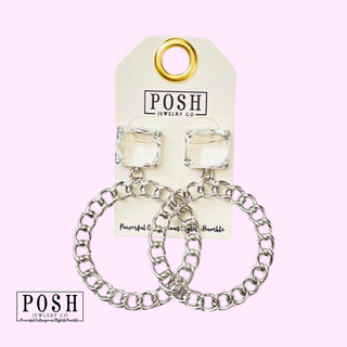 Chain link circle and stone earring, last call