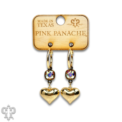Puffed heart earring, Austrian crystal