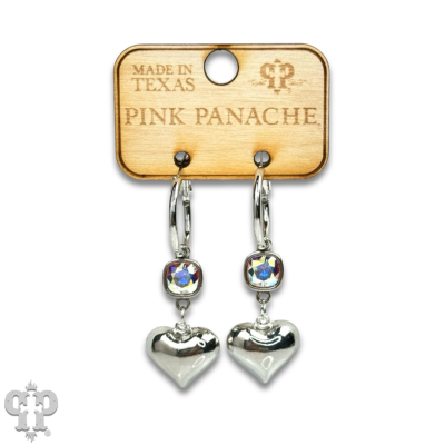 Puffed heart earring, Austrian crystal