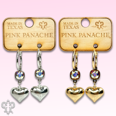 Puffed heart earring, Austrian crystal