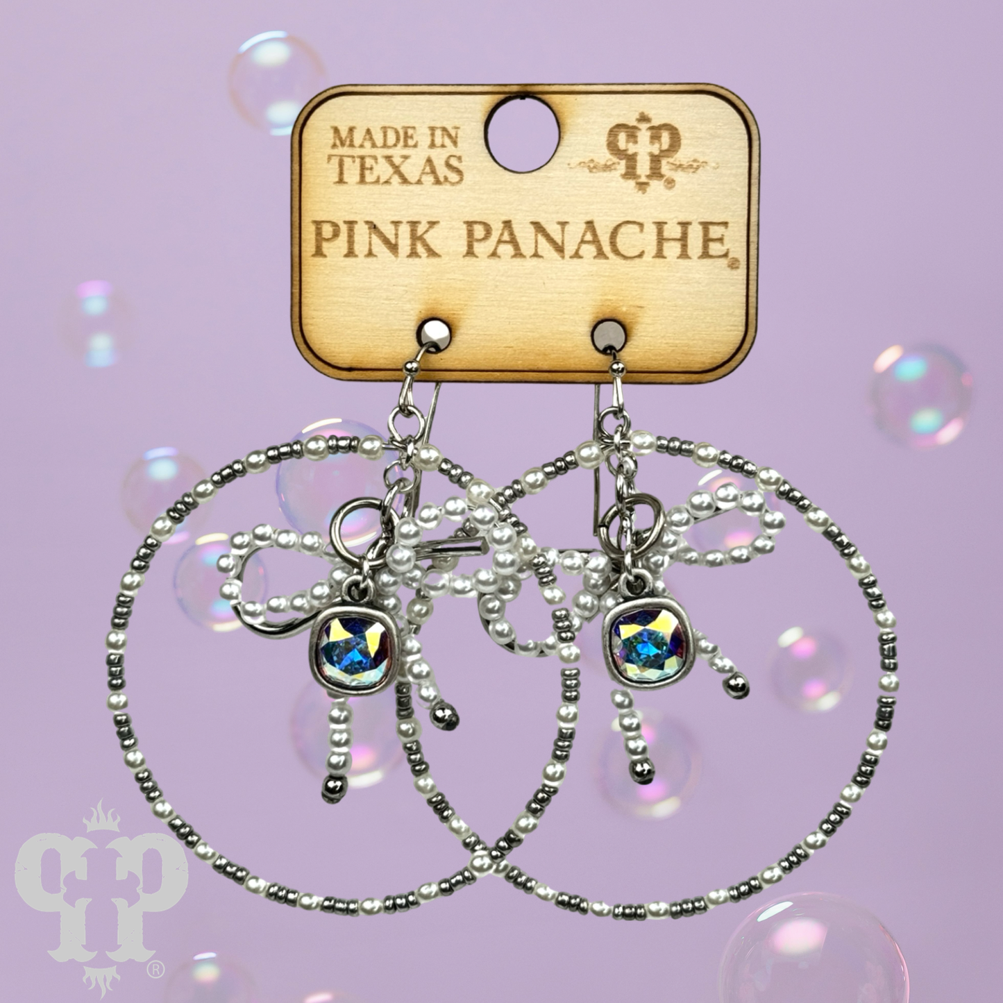 Pearl bow circle earring, Austrian crystal