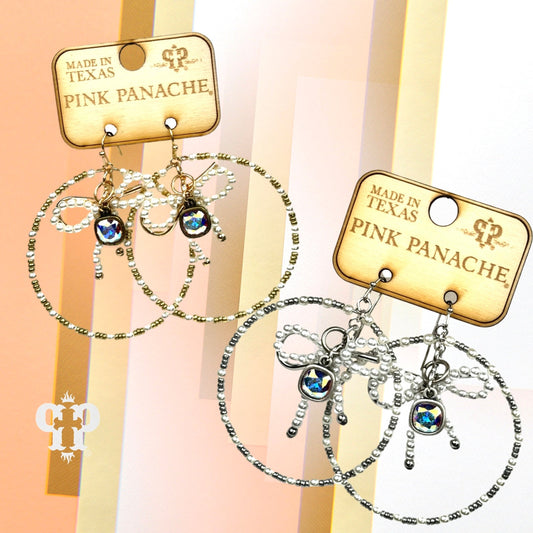 Pearl bow circle earring, Austrian crystal