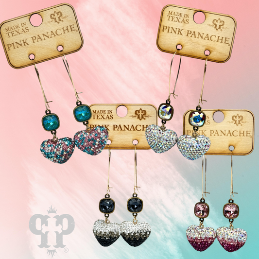 Pave rhinestone heart earring, Austrian crystal