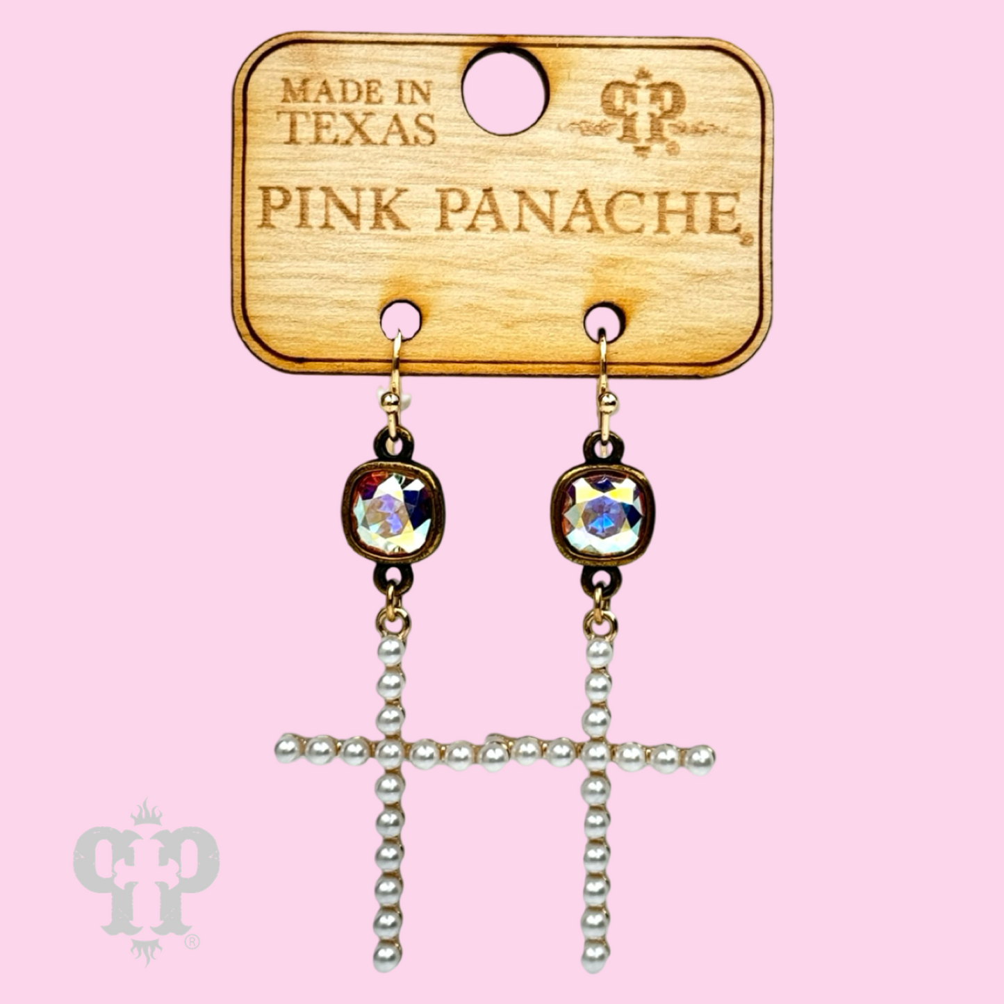 Pearl cross earring, Austrian crystal