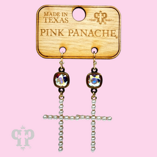 Pearl cross earring, Austrian crystal