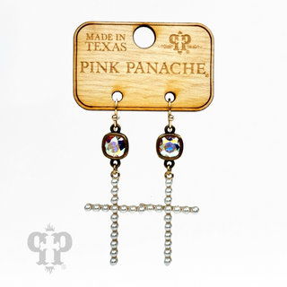 Pearl cross earring, Austrian crystal