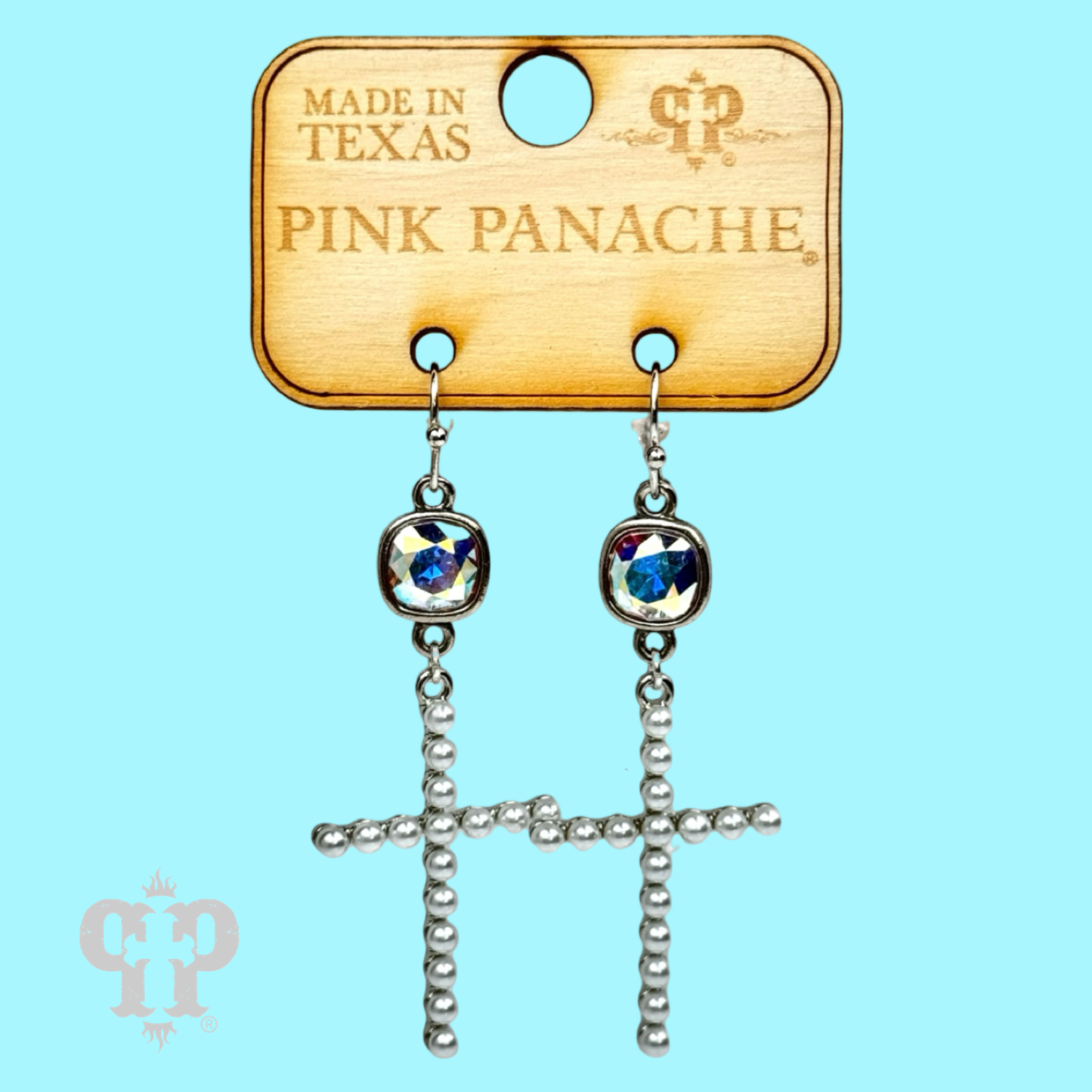 Pearl cross earring, Austrian crystal
