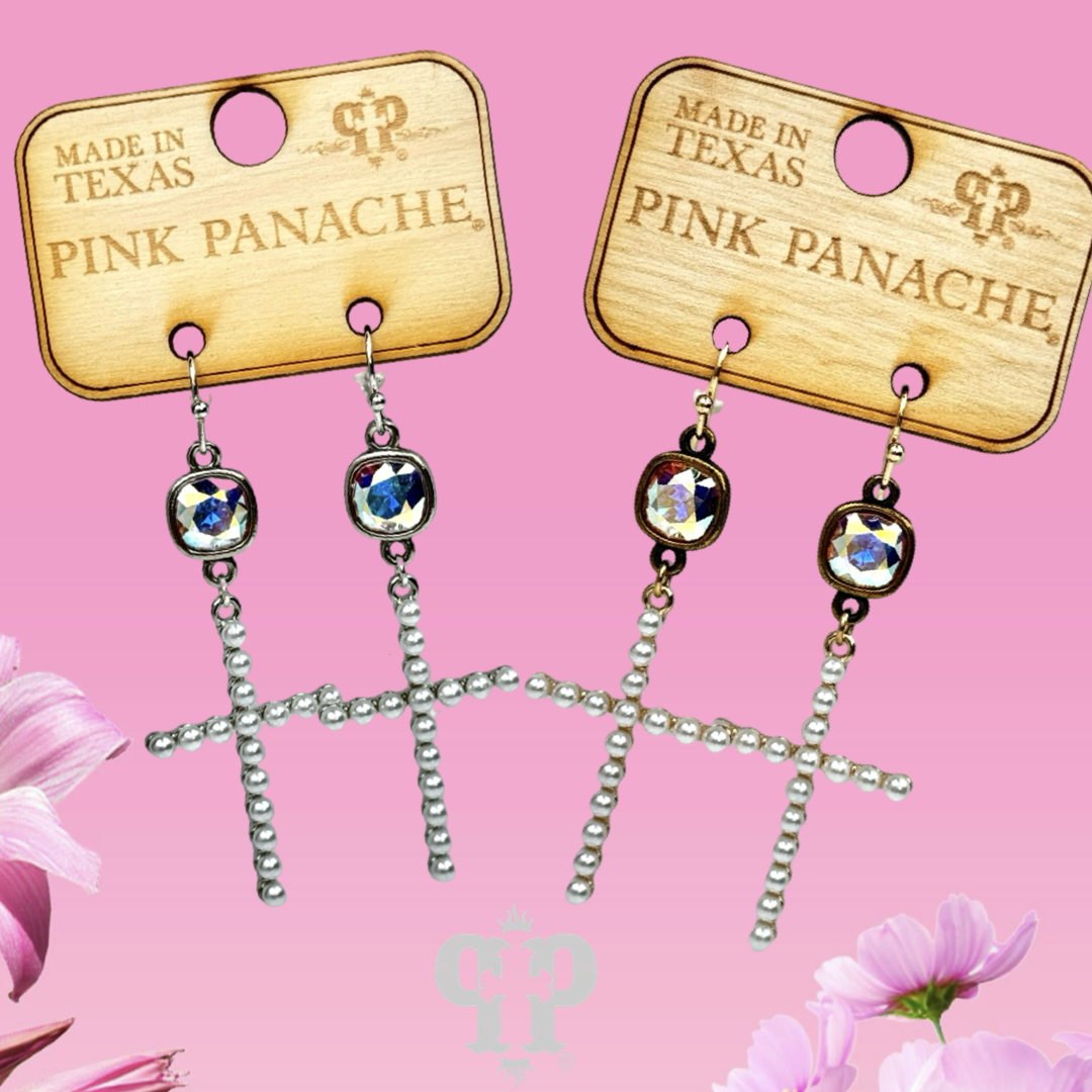 Pearl cross earring, Austrian crystal