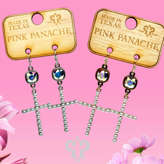 Pearl cross earring, Austrian crystal