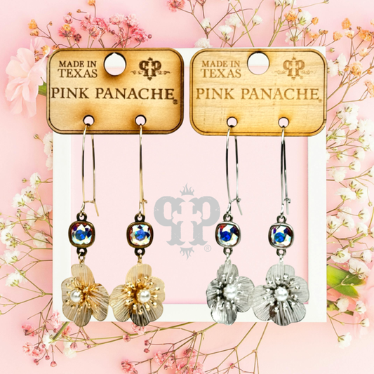 Flower charm earring, Austrian crystal