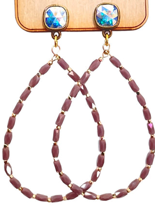 Rice bead teardrop earring with Austrian crystal
