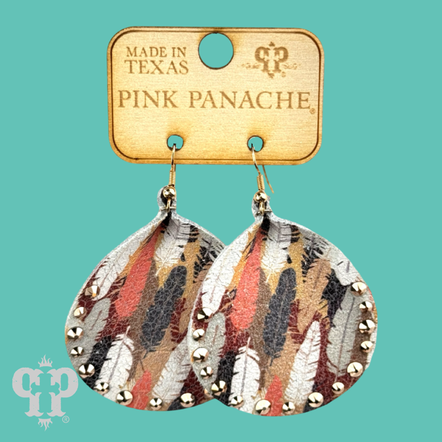 Leather teardrop earring, Austrian crystals