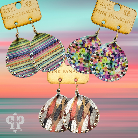 Leather teardrop earring, Austrian crystals