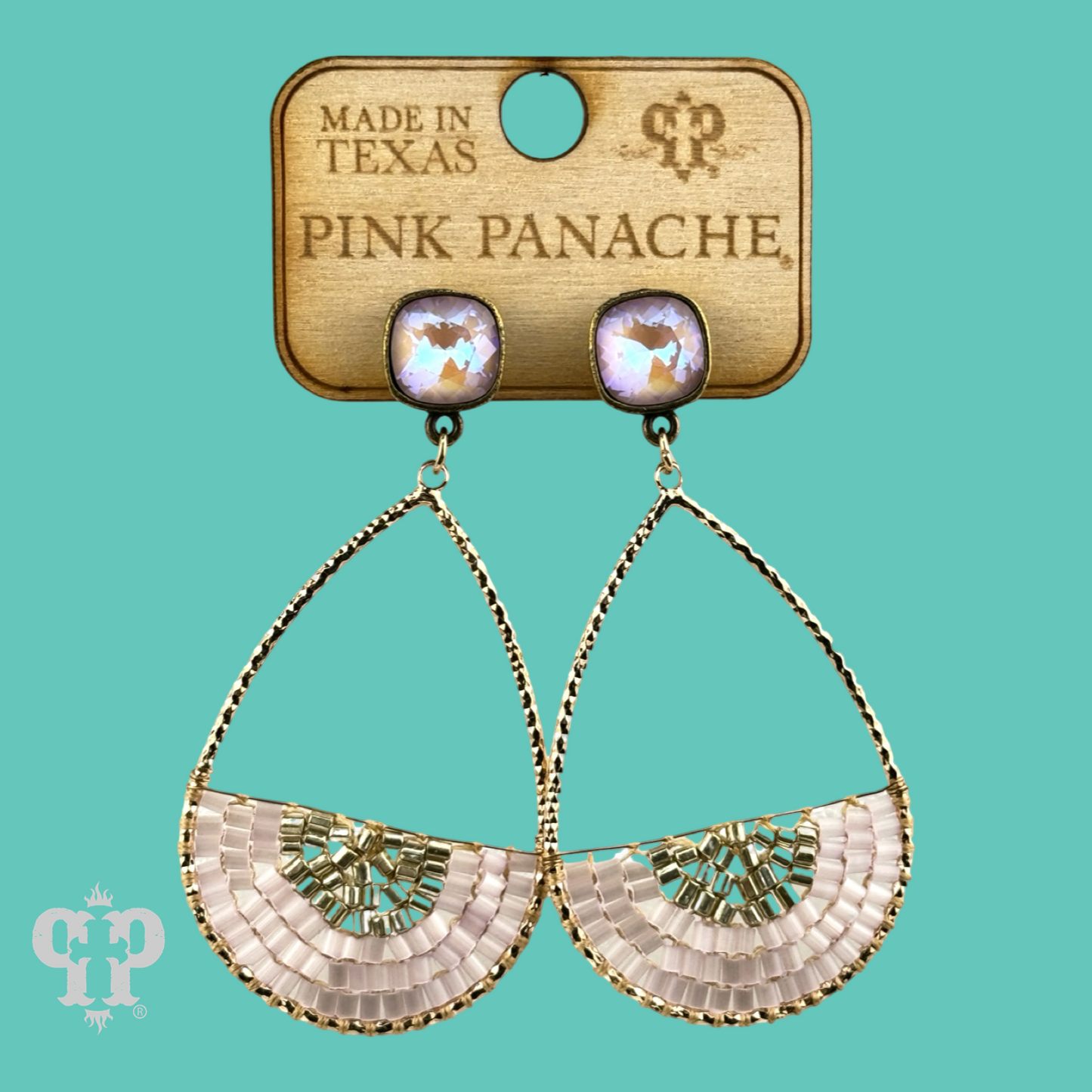 Iridescent bead teardrop earring, Austrian crystal